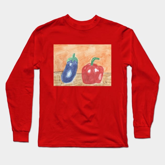 Eggplant and Sweet Pepper Long Sleeve T-Shirt by Mila-Ola_Art